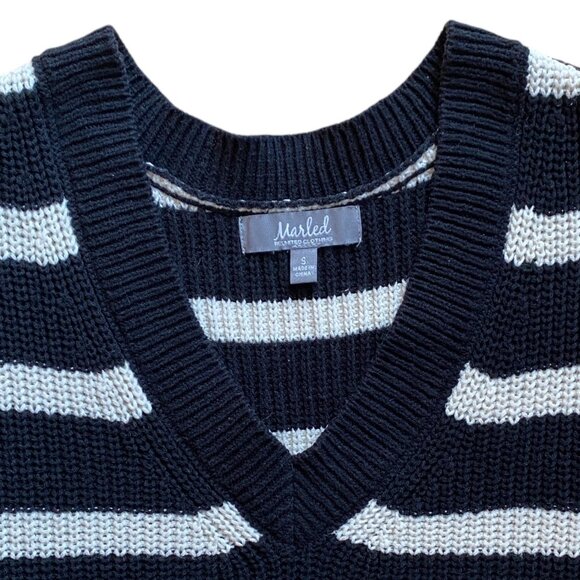 Marled Striped Sweater Vest Top Sz S Black Dark Academia Preppy Old Money Coast - Picture 4 of 11